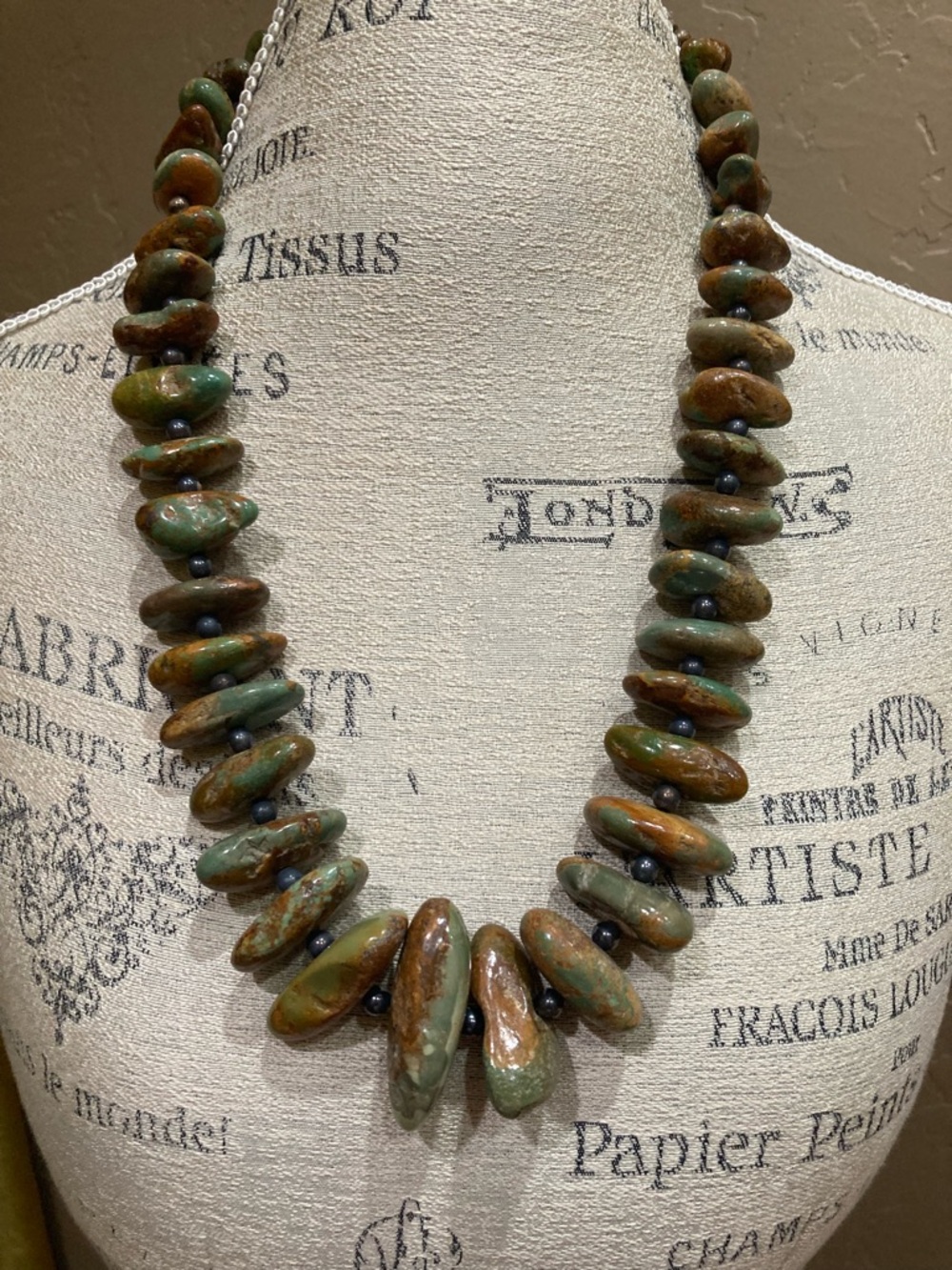 Native American Green Turquoise Chunky Teardrop Nugget Heishi
Necklace
